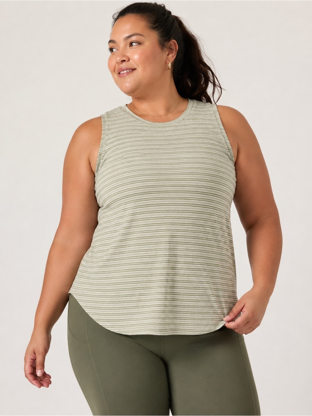 Athleta Cloudlight Stripe Muscle Tank Top Olive Ivory Large Athleisure